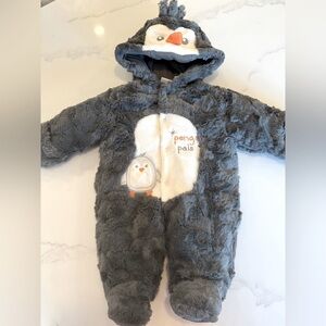 Koala Kids Charcoal Fuzzy Penguin Winter Footie Snap Up Snow One Piece